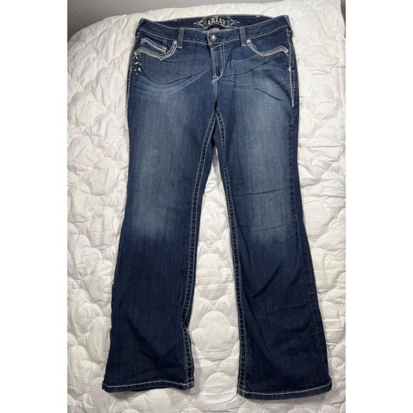 Ariat Womens Ruby Denim Jeans 34R US 18 Bootcut Mid-Rise Western Style Cotton Bl - Picture 7 of 16
